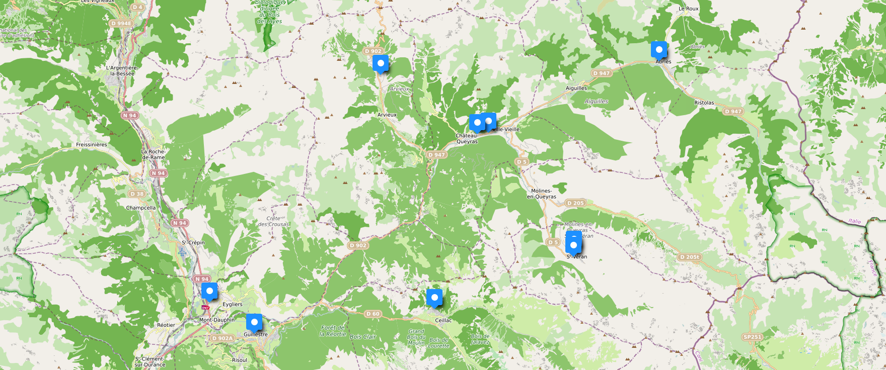 Carte des sites de la tranche A